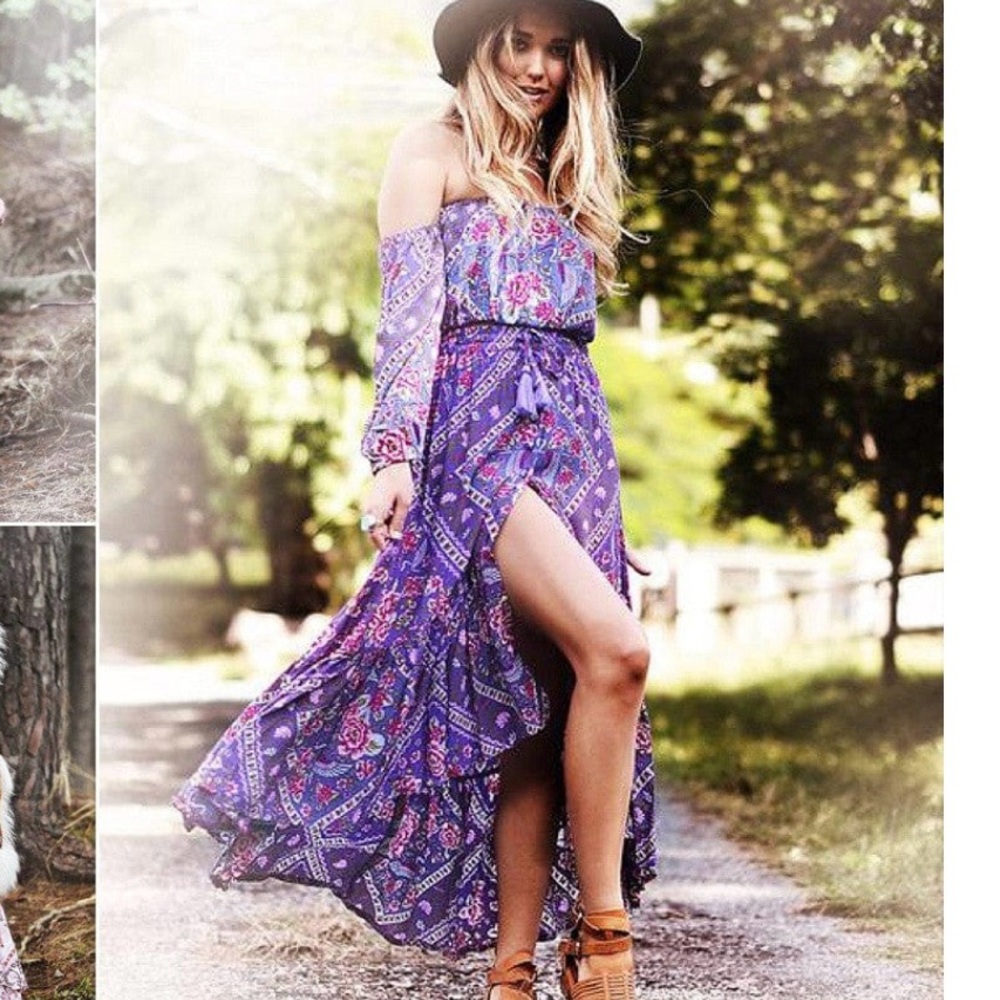 Mahiya Boho Purple Floral Delilah Maxi Skirt